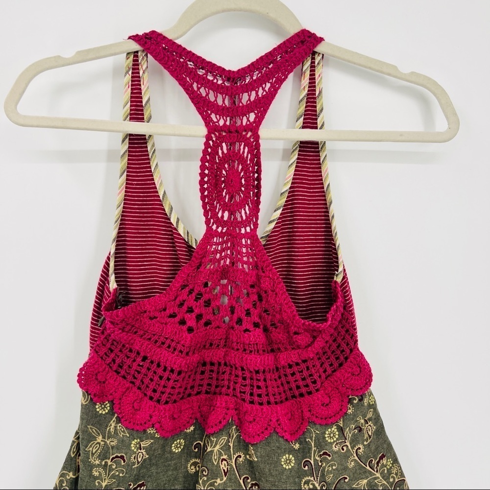 Free People Heartland Paisley Mixed Media Crochet Dress - XS - Burgundy & Olive - Picture 5 of 16